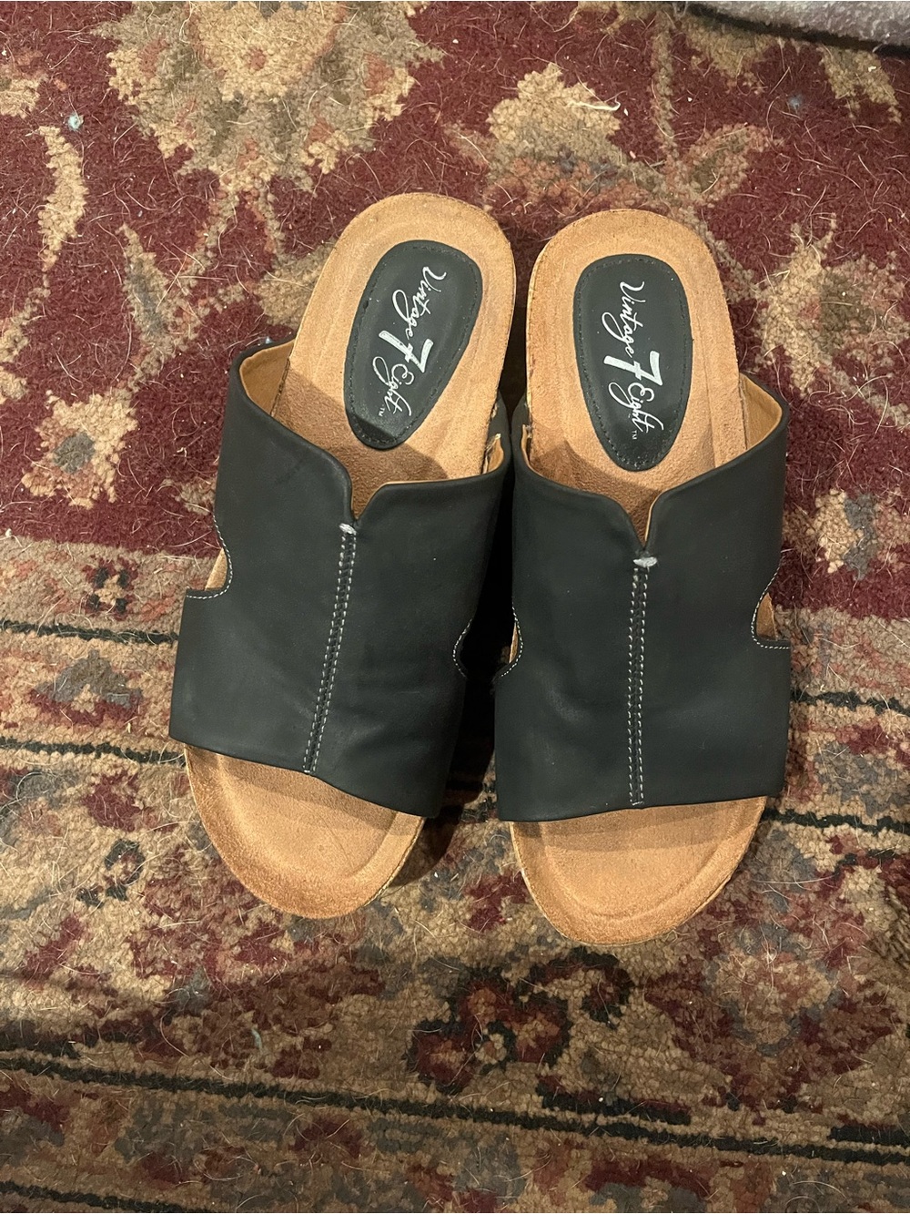 Vintage 7 Eight Black Slide Sandals Size 6